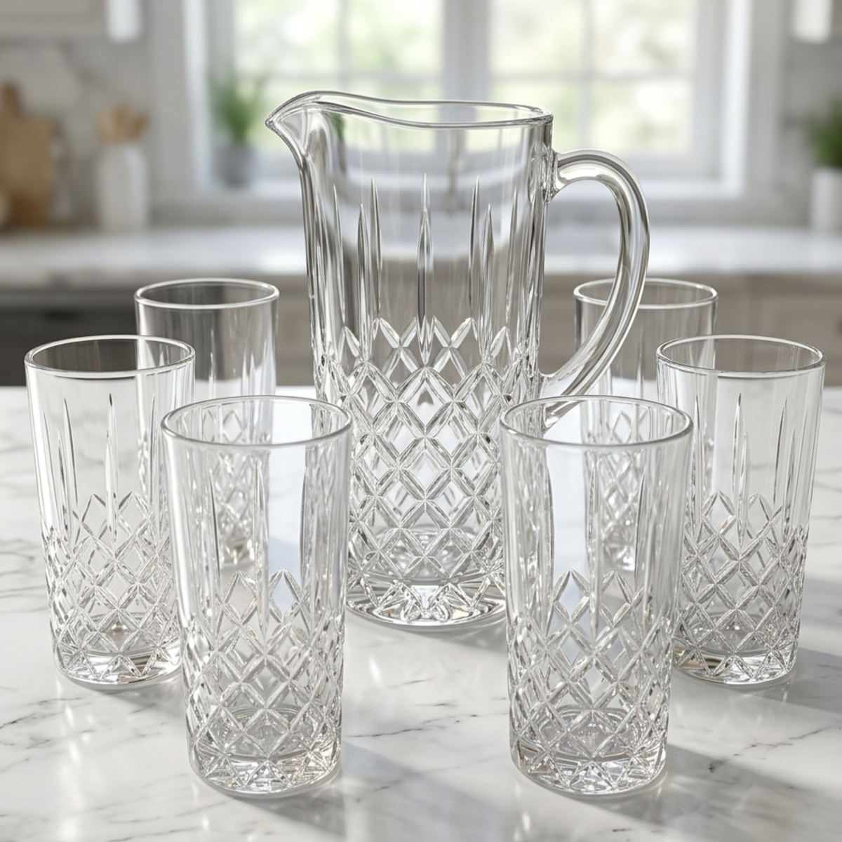 7 Piece Crystal Glass And Pitcher