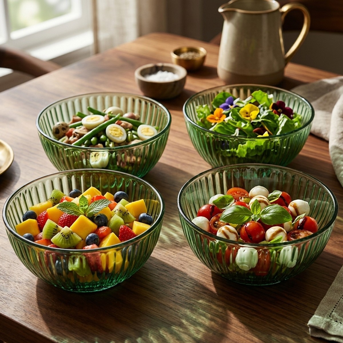 Green Glass Bowls Set