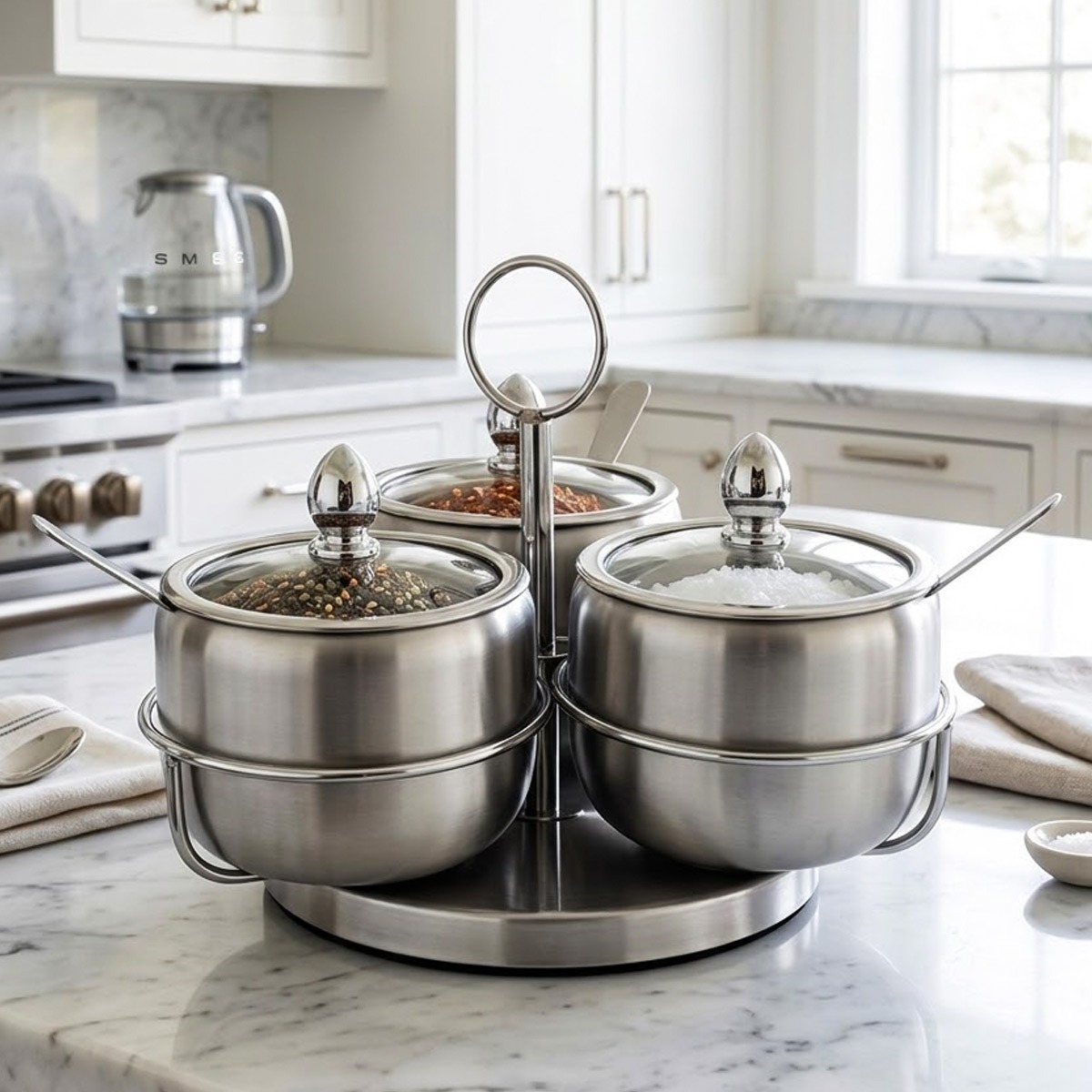 Stainless Steel Seasoning Rack with Handle 3 Pieces Set