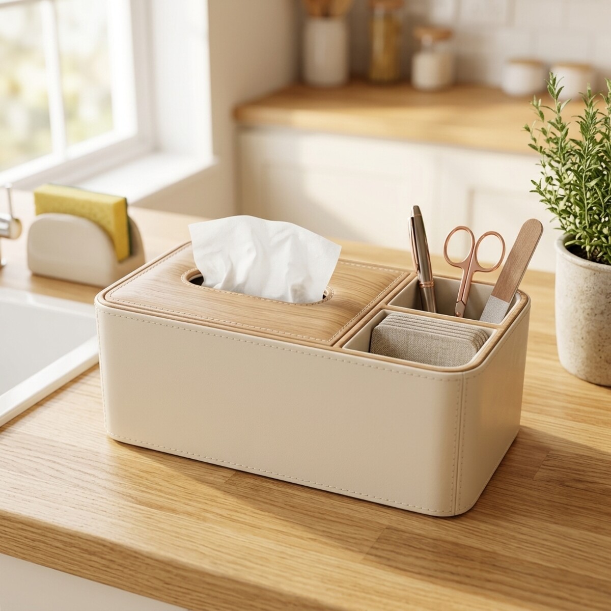 Leather Tissue Box with Organizer
