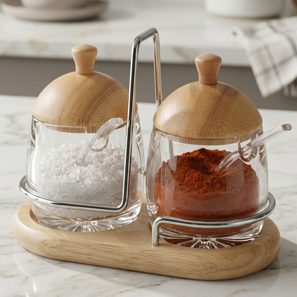 Glass Spice Jar Set With Lids and Spoons