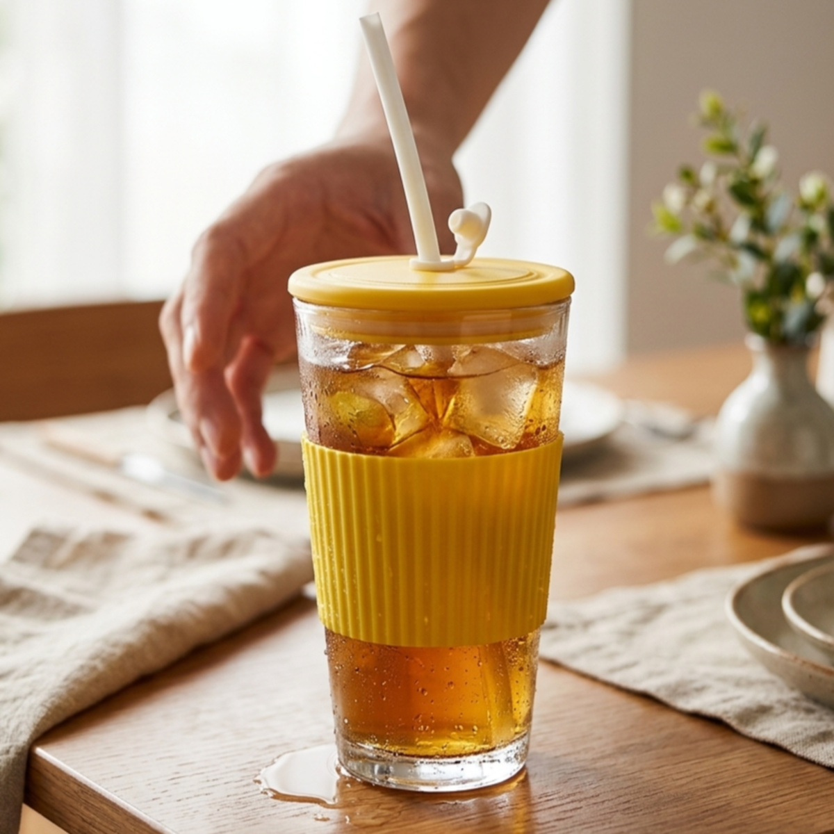 Glass Tumbler with Straw