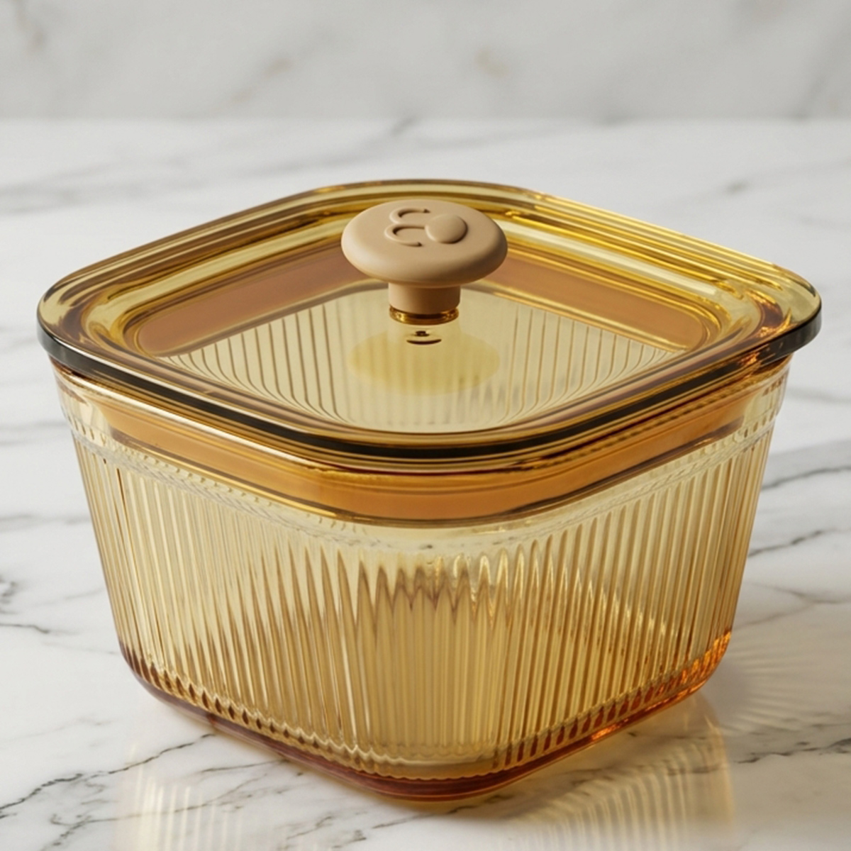 Amber Ribbed Candy Glass with Lid