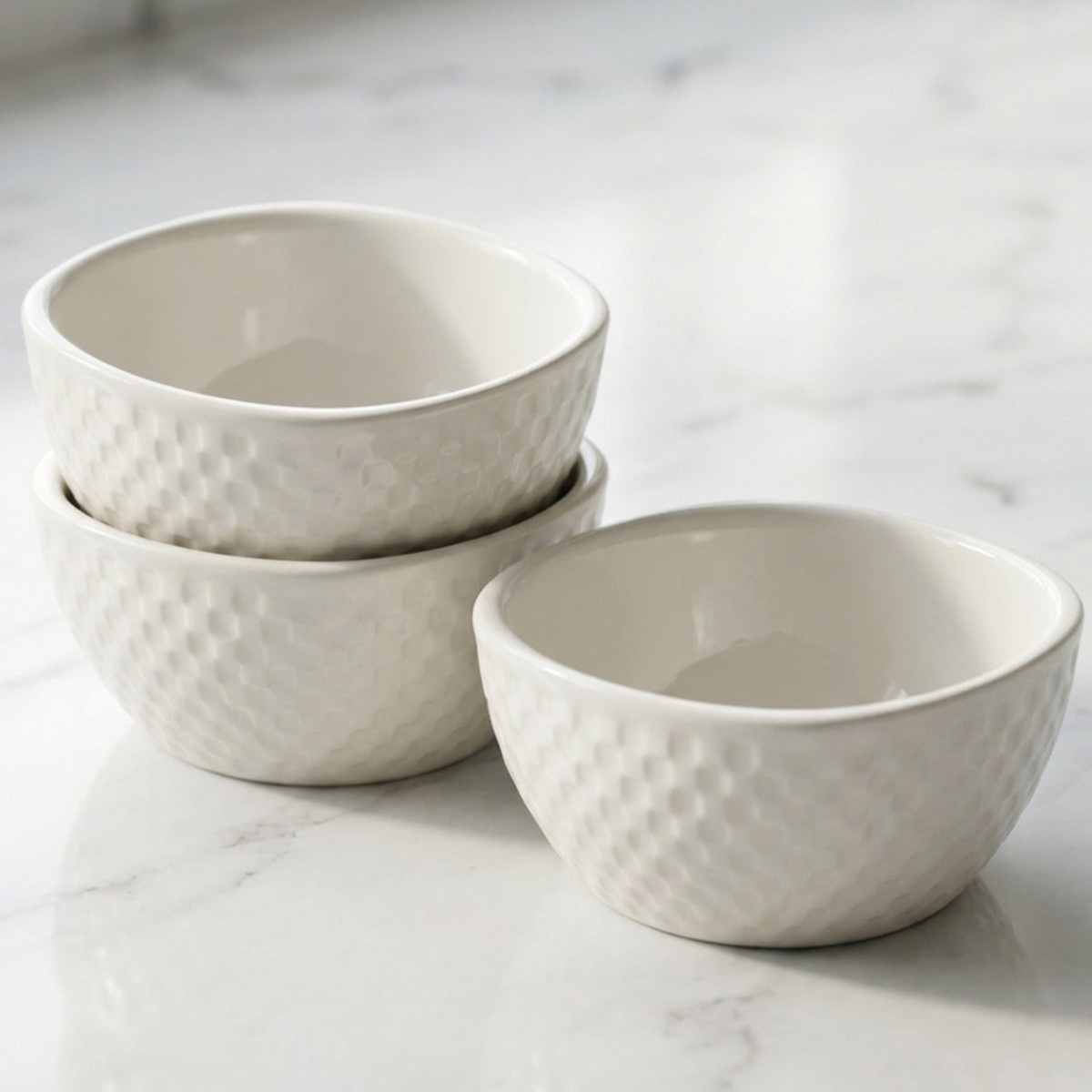 Textured Ceramic Bowls Set 3 Pieces White