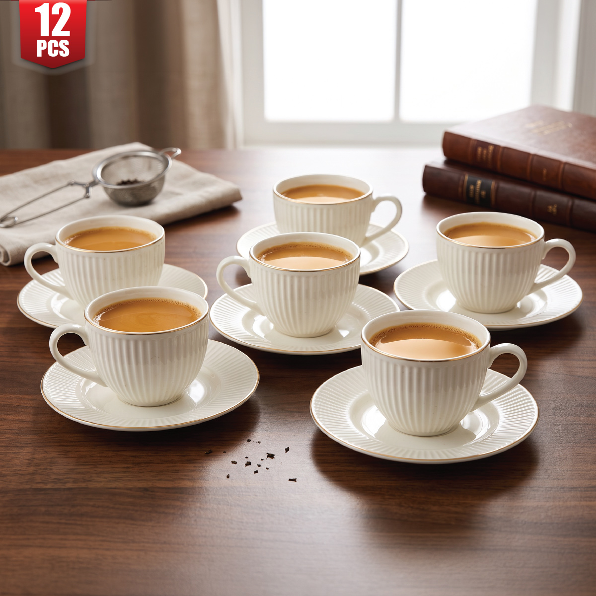 Porcelain Tea Cup and Saucer Set 12 Pieces