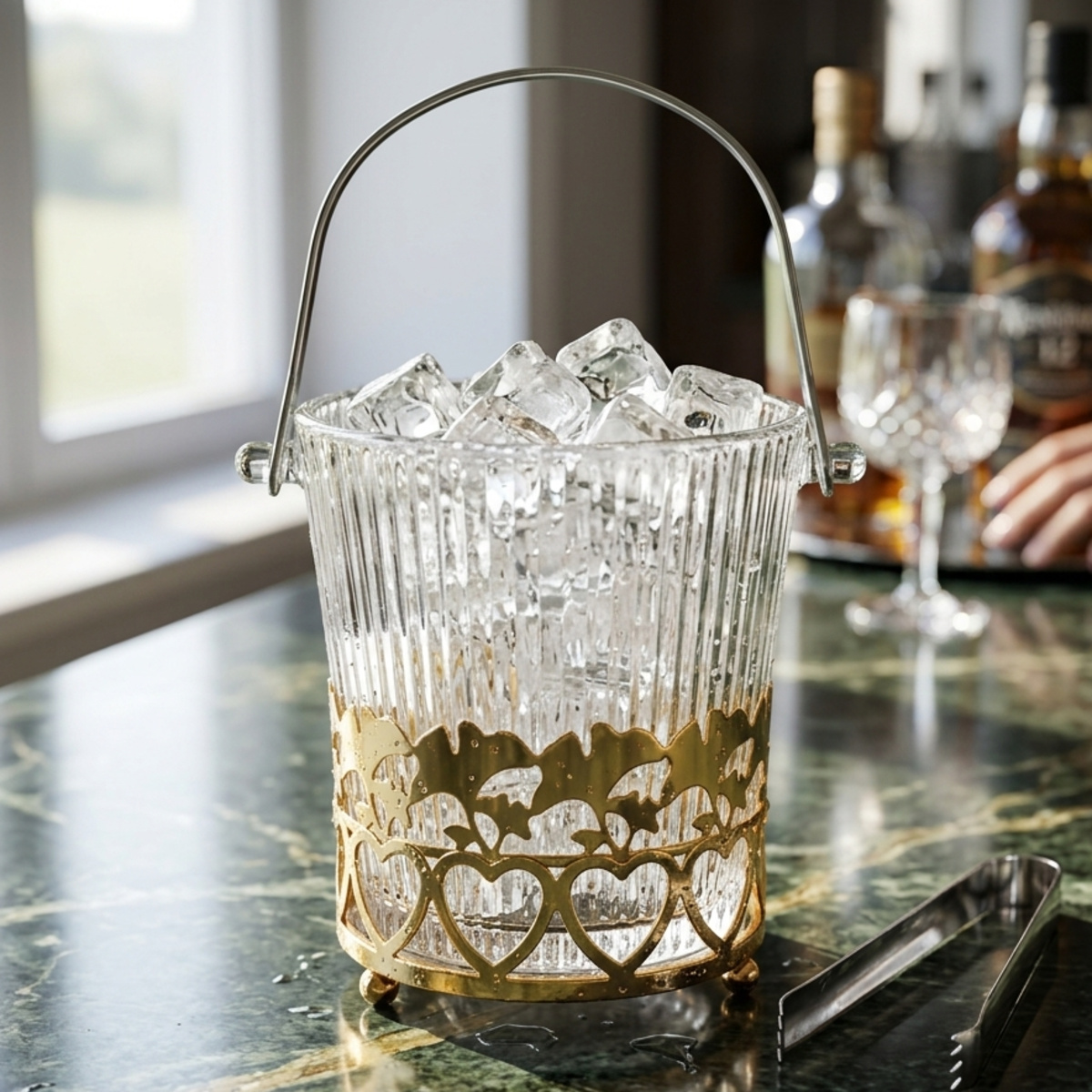Glass Ice Bucket Golden