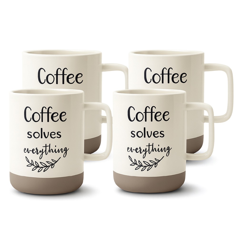 Printed Two Tone 4 Pieces Set Ceramic Mug