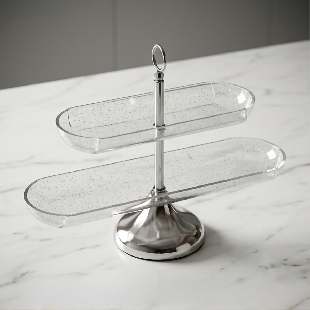 2 Layer Sweet Dish Oval Acrylic Silver