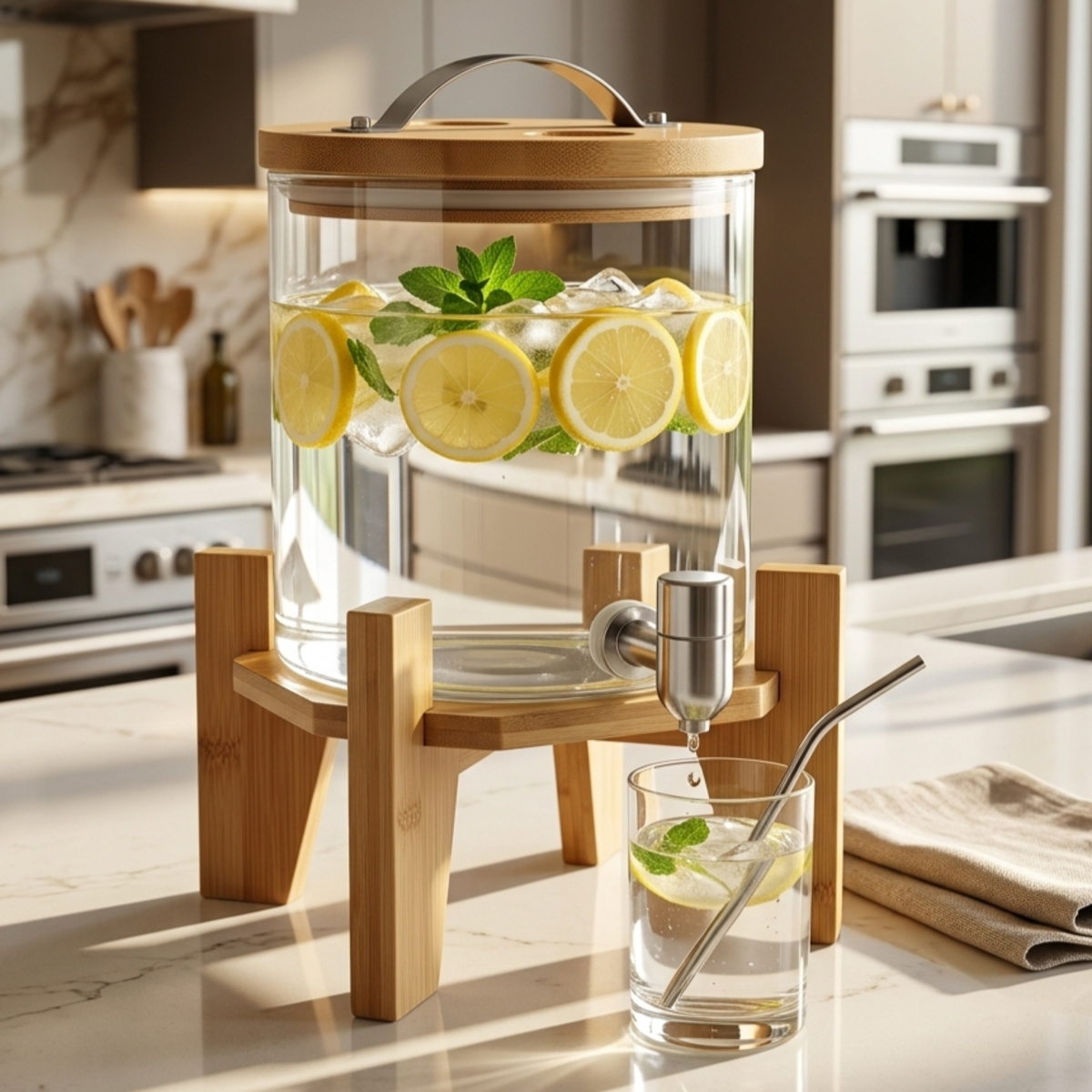 Glass Juicer Dispenser with Wood Stand 3L