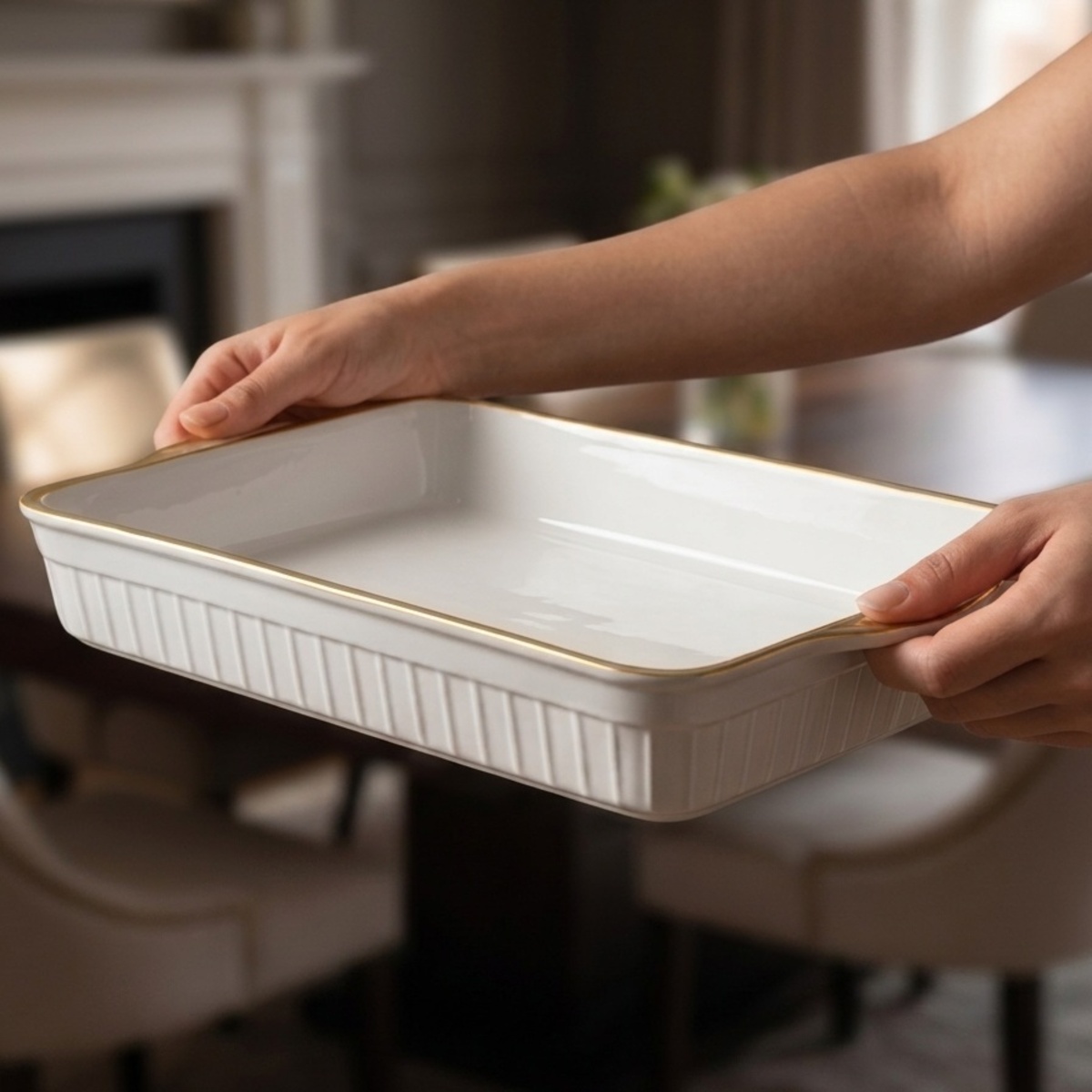 Plastic Tray Golden Line With Handle
