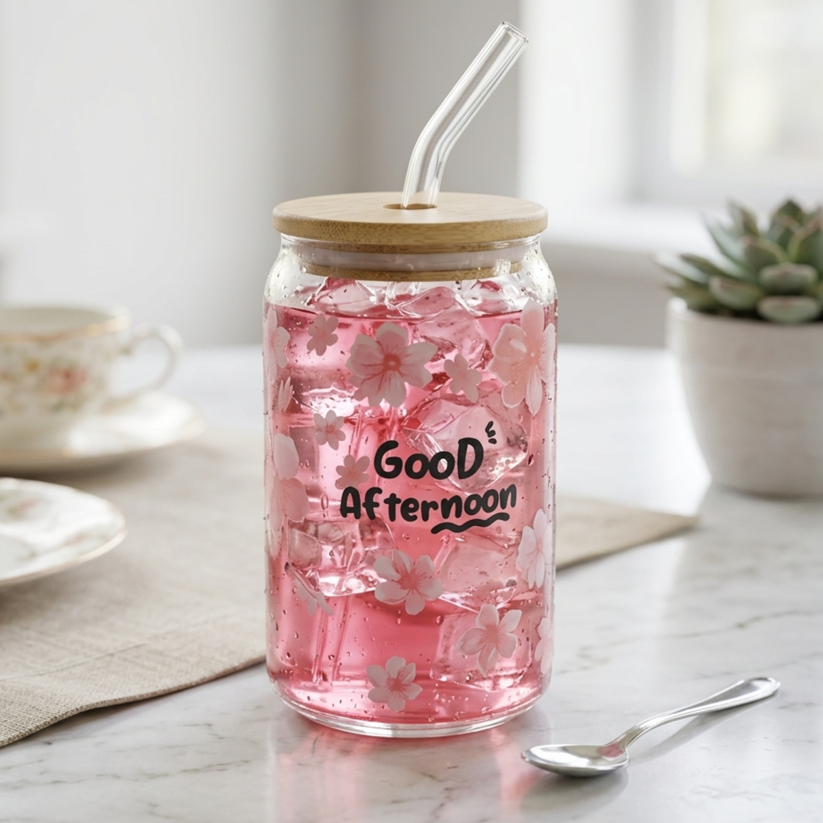 Sakura Floral Glass Tumbler