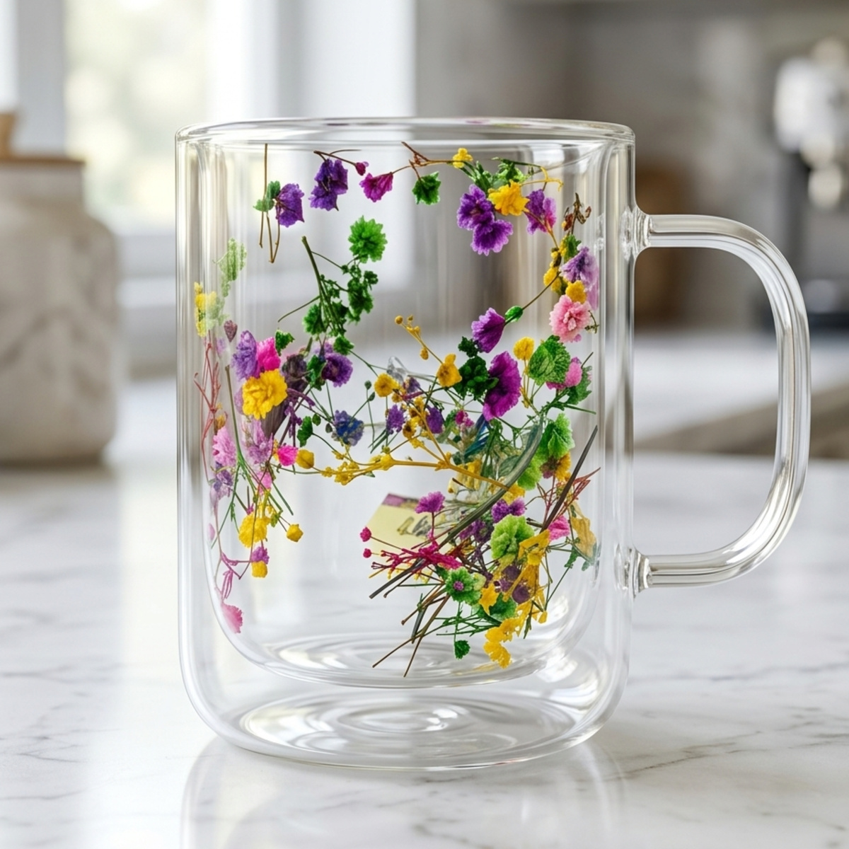 Double-Walled Floral Glass Mug