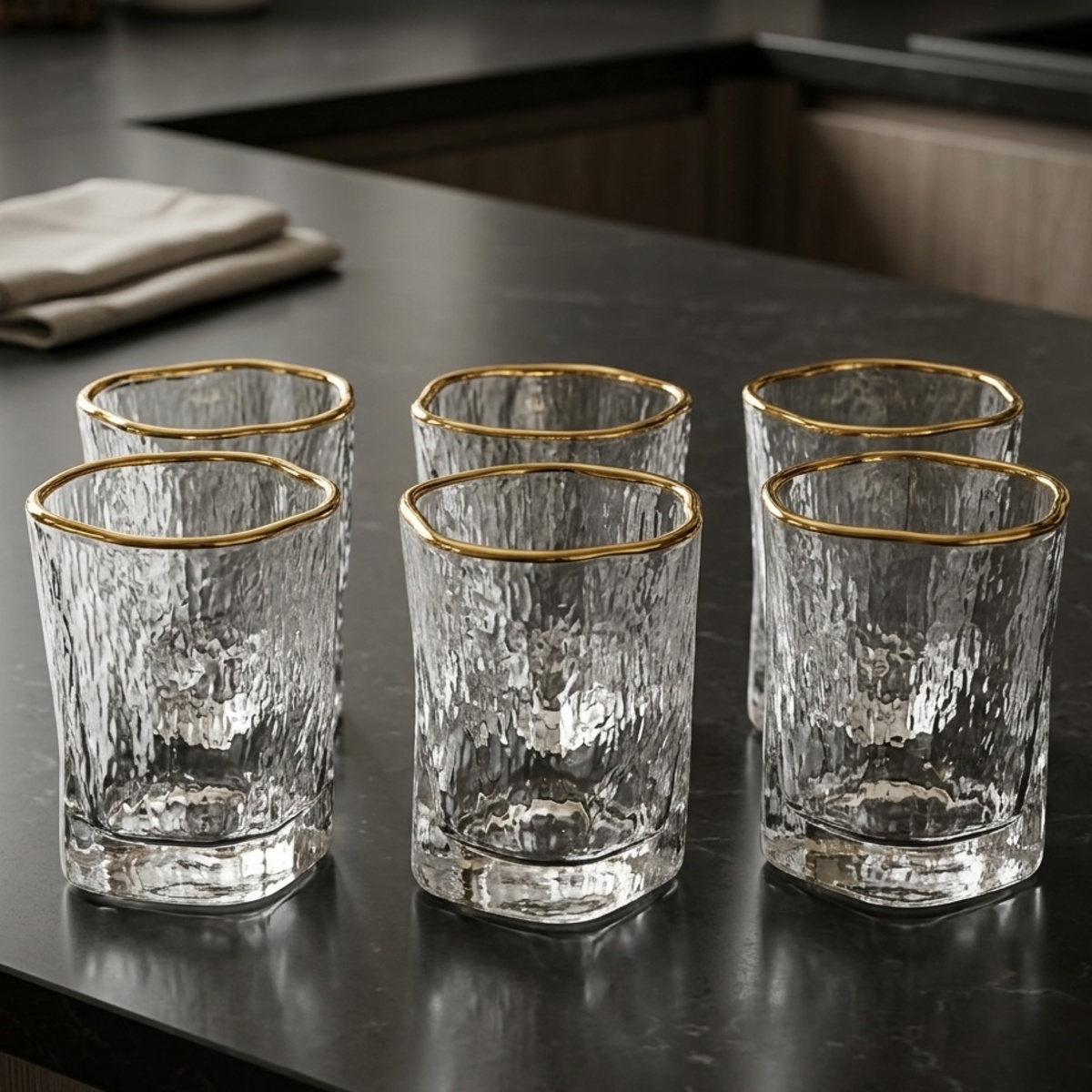 Short Glass With Gold Rim 6 Pieces