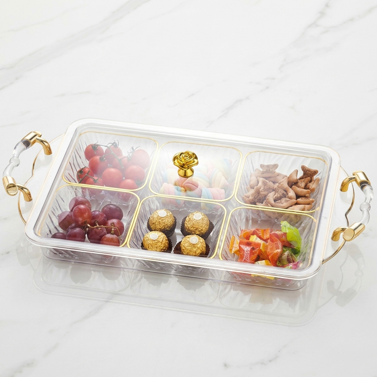 Plastic Candy Bowl with Lid and Compartments