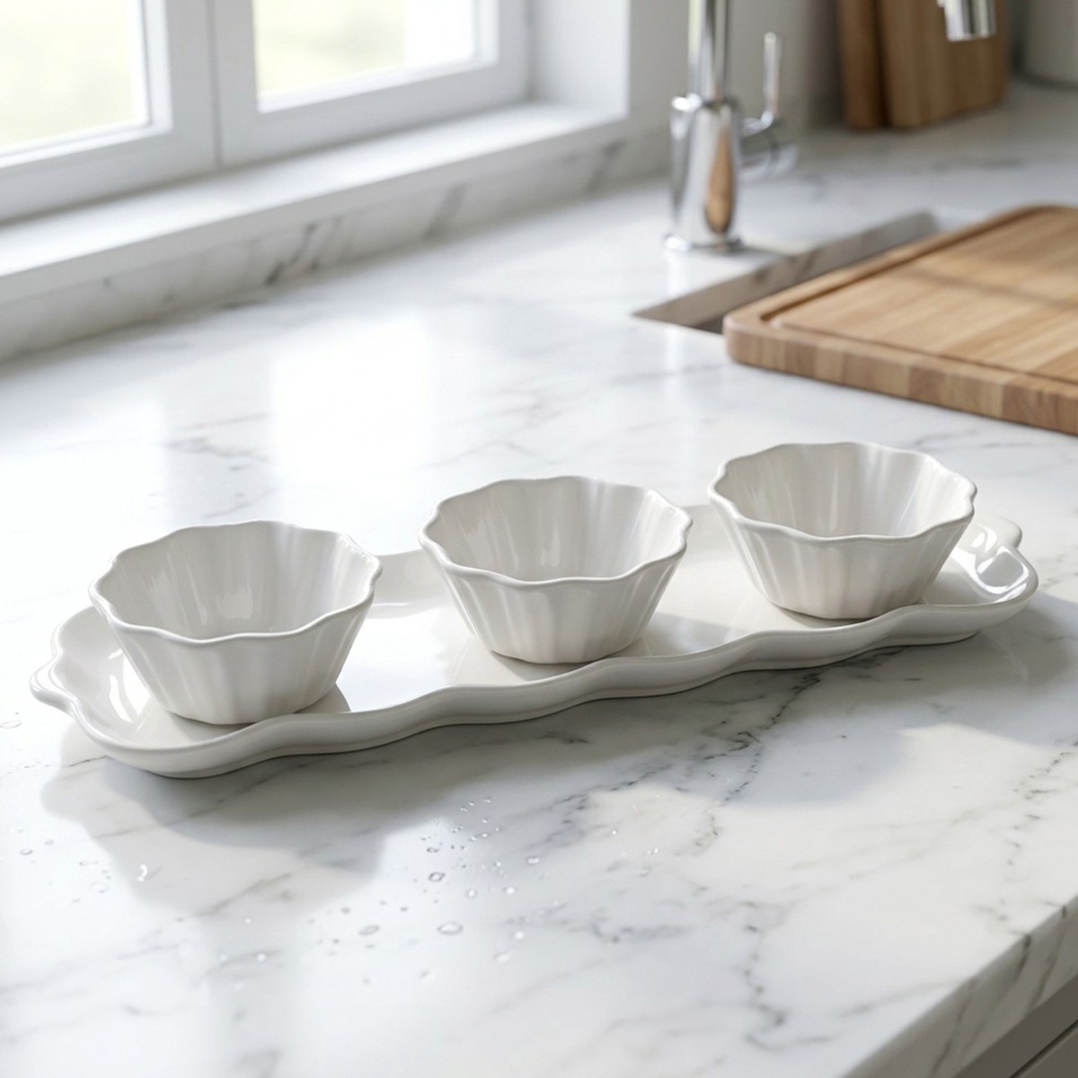 Ceramic Serving Bowl Set with Tray