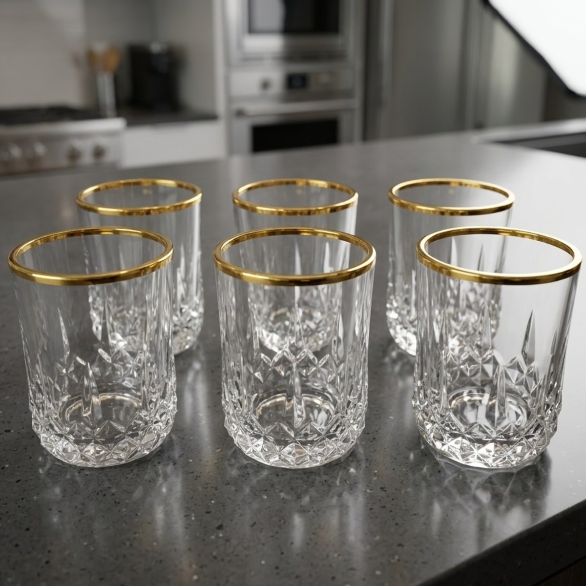 Crystal Whiskey Glasses With Gold Rim 6 Pieces