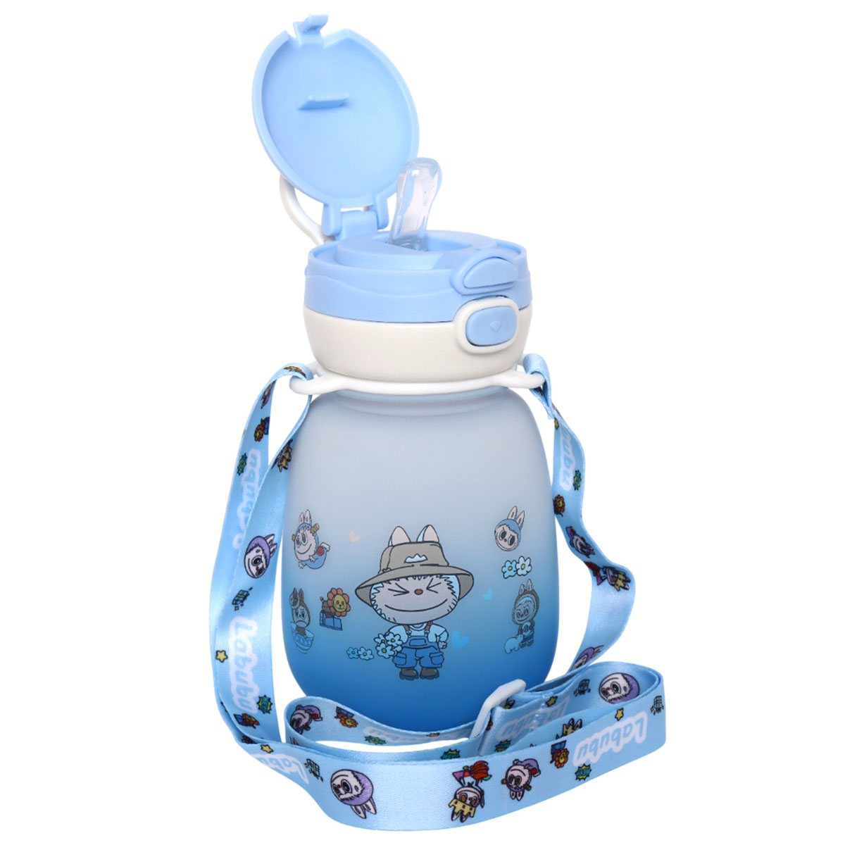 Labubu Themed Water Bottle With Carring Neck Strap
