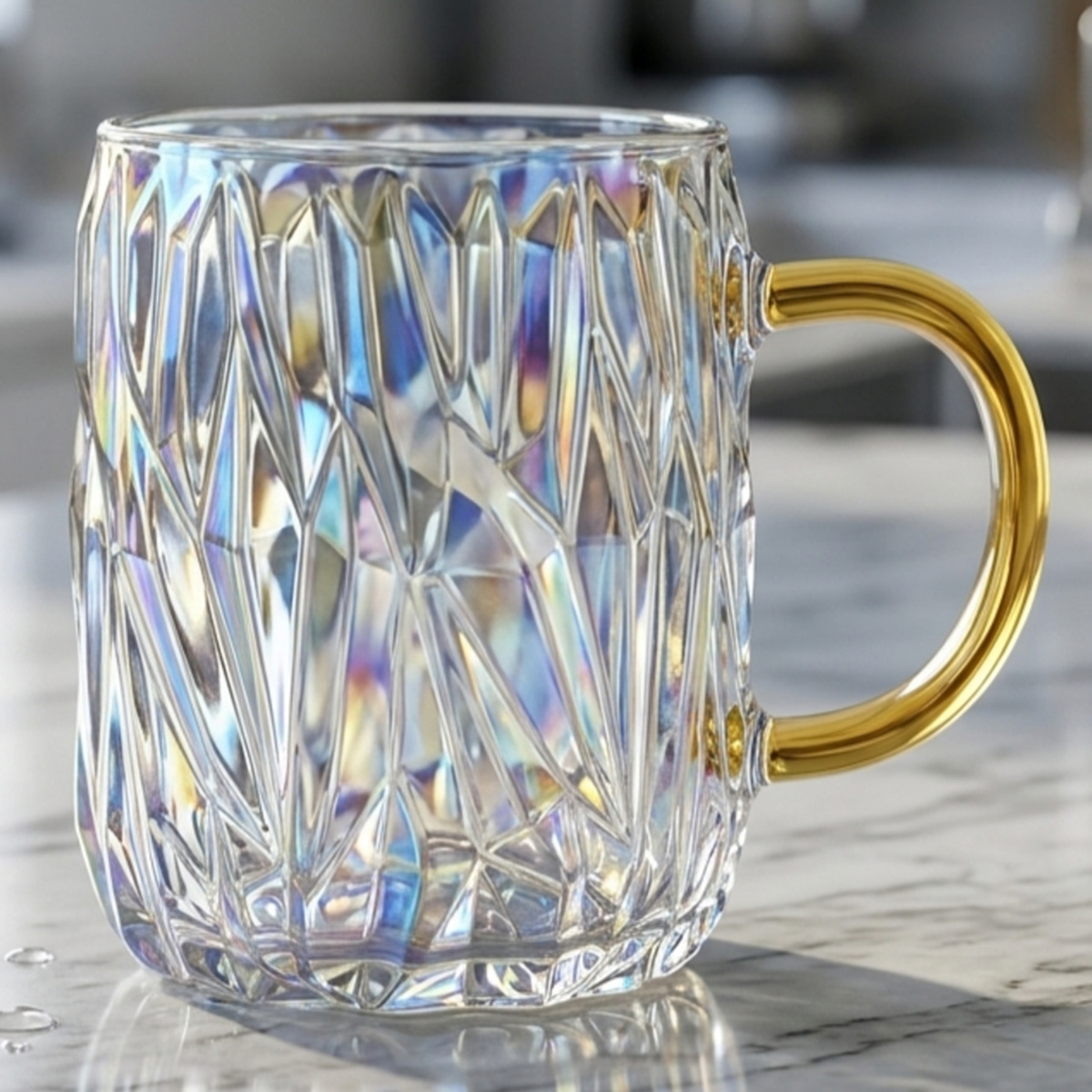 Glass Mug With Golden Handle
