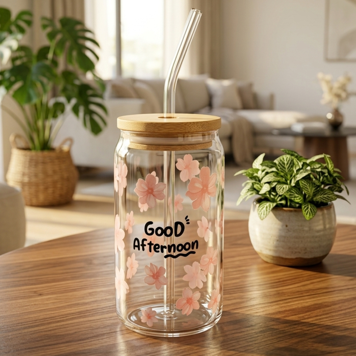 Sakura Floral Glass Tumbler 550ml
