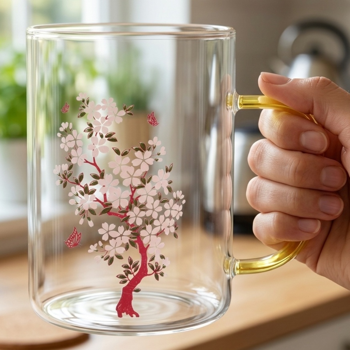 Glass Mug With Flower Design