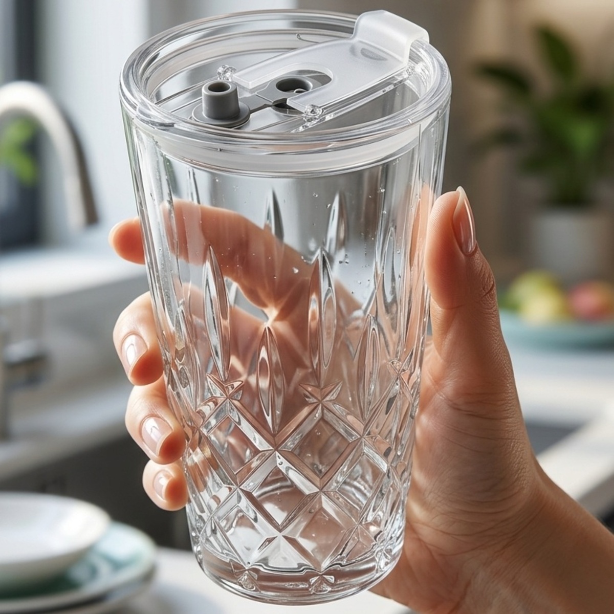 Crystal Pattern Tumbler with Lid
