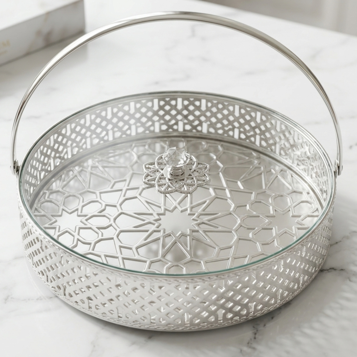 Serving Tray with Handle Medium Silver