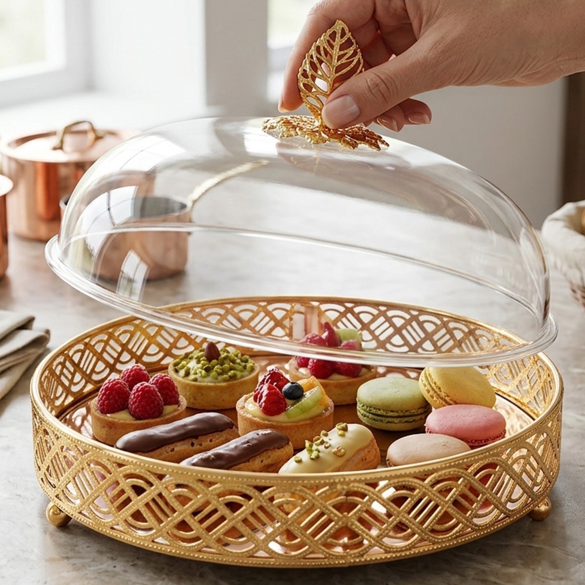 Serving Tray with Lid Golden