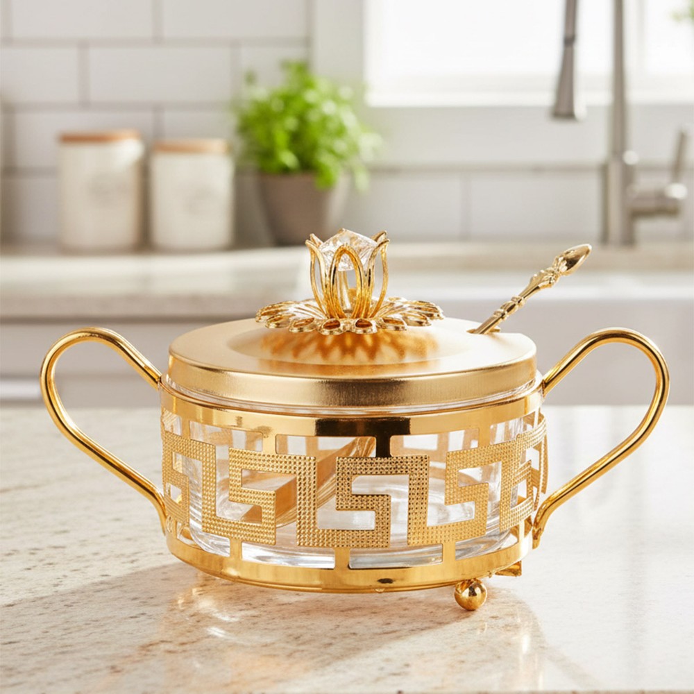 Glass Storage Jar With A Decorative Design
