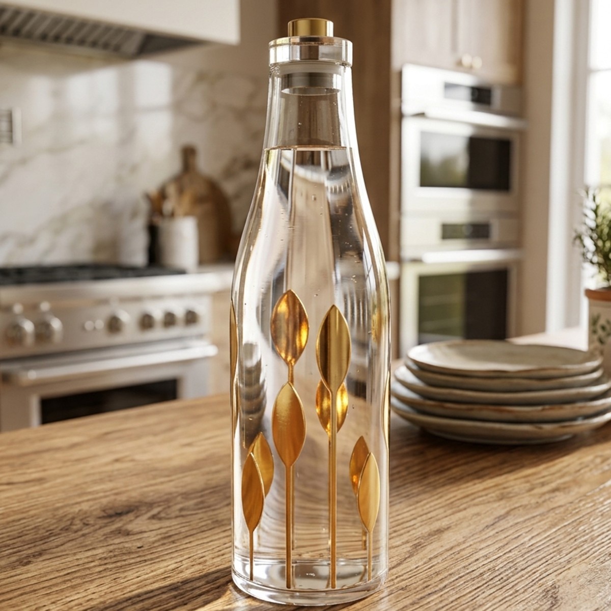 Acrylic Bottle with Golden Leaf Design