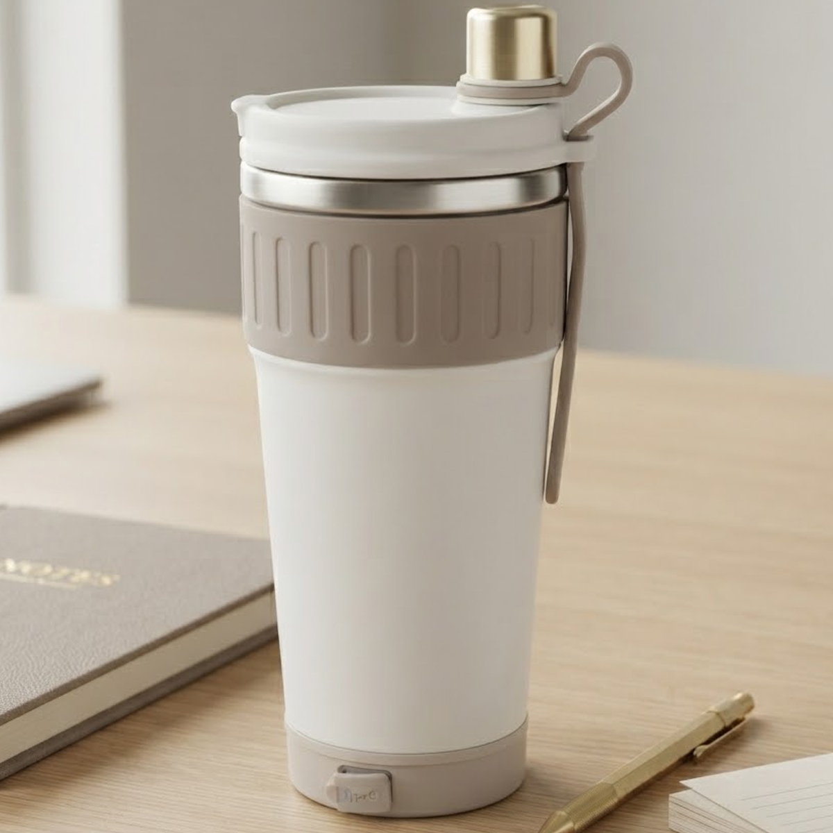 Brown & White Dual Tone Stainless Steel Travel Mug 500ml
