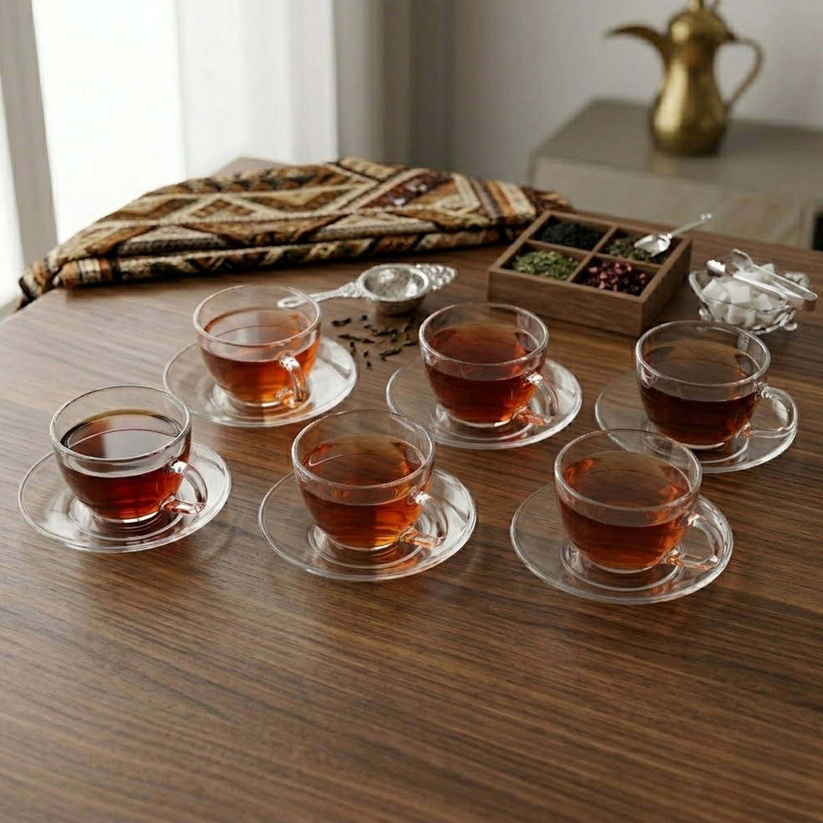 Glass Tea Cup and Saucer Set 12 Pieces