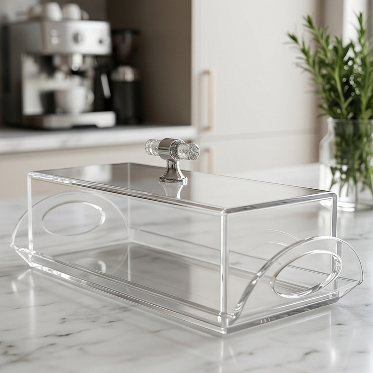 Acrylic Butter Dish with Crystal Handle 45x15.5x9.5cm
