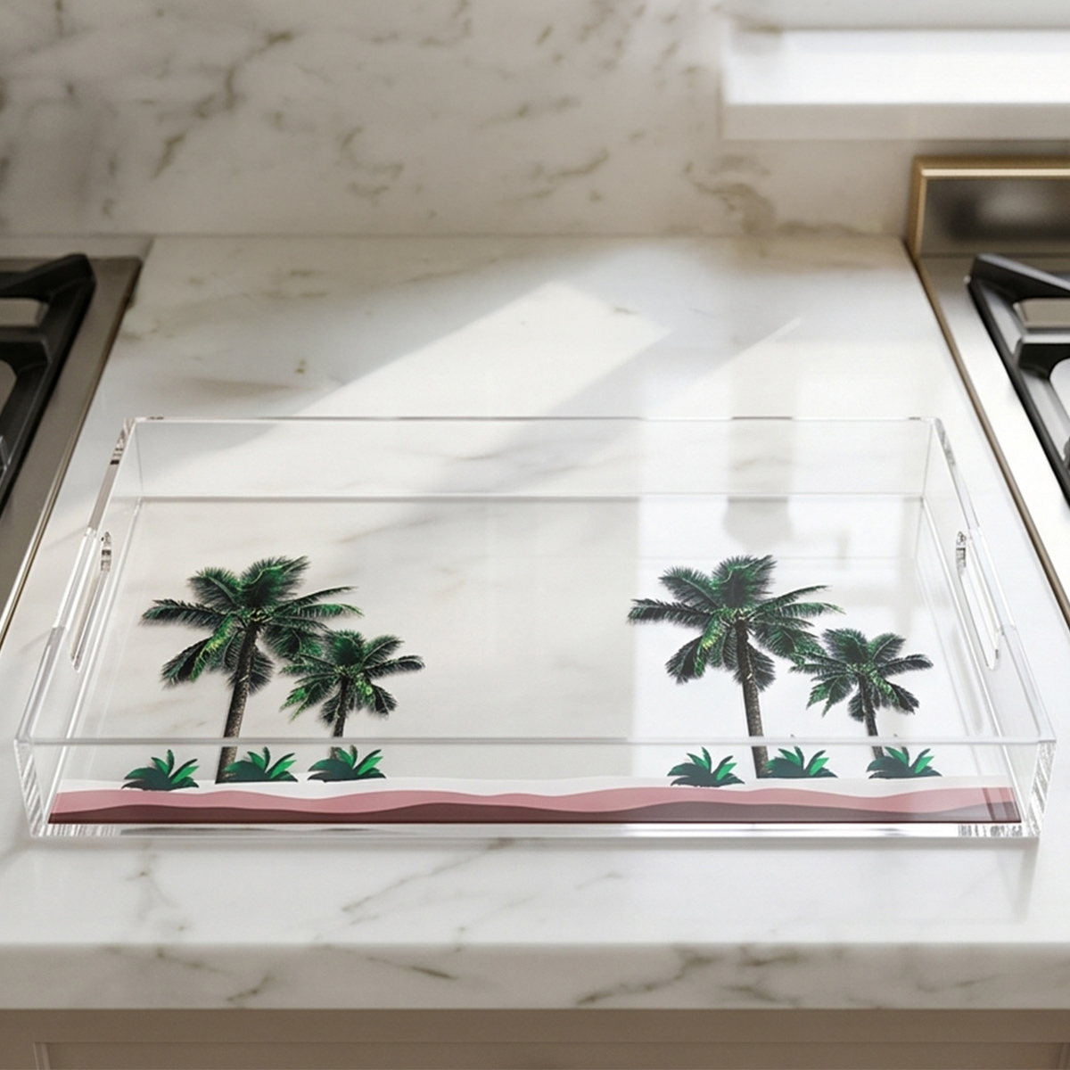 Acrylic Serving Tray with Palm Tree Design
