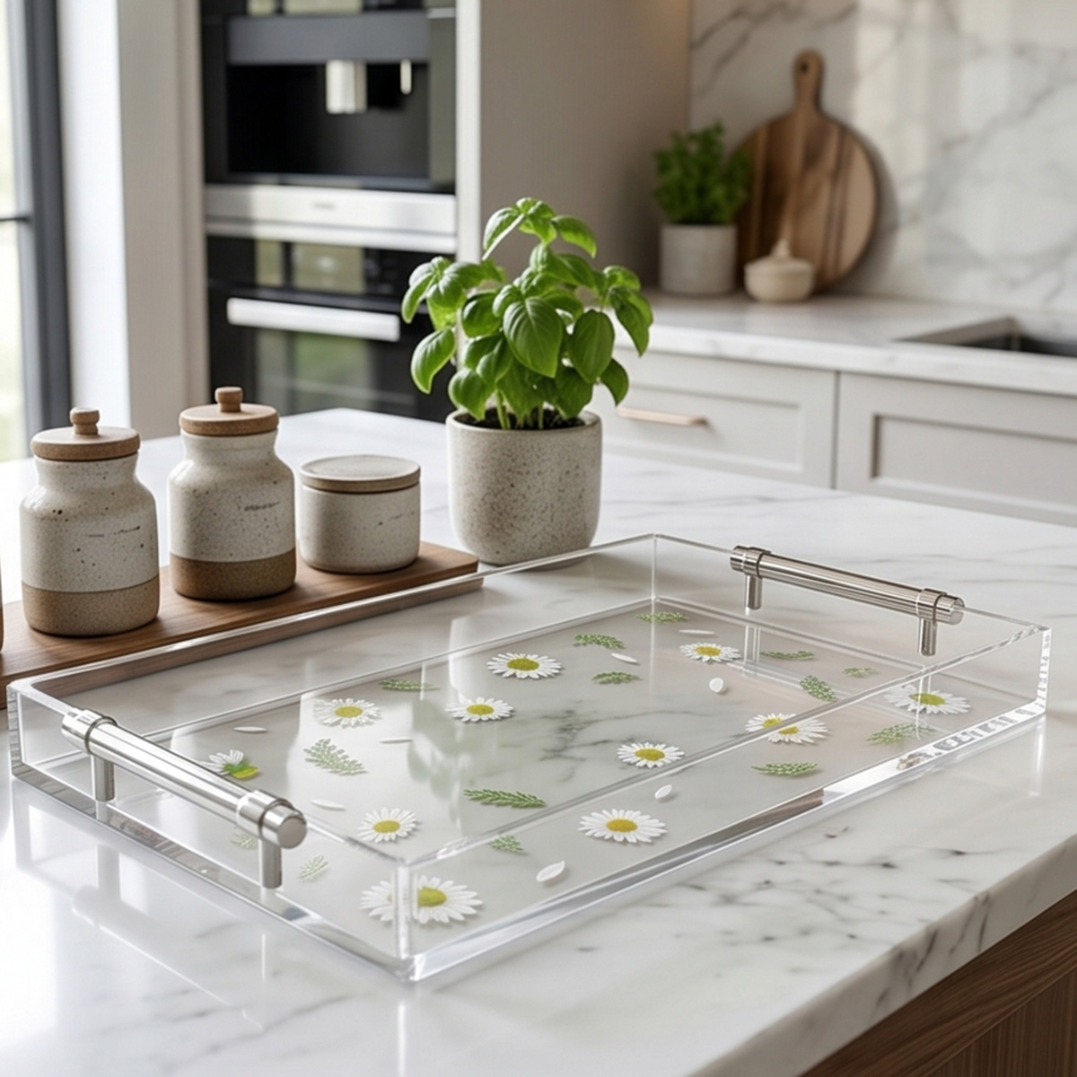 Acrylic Serving Tray with Floral Design