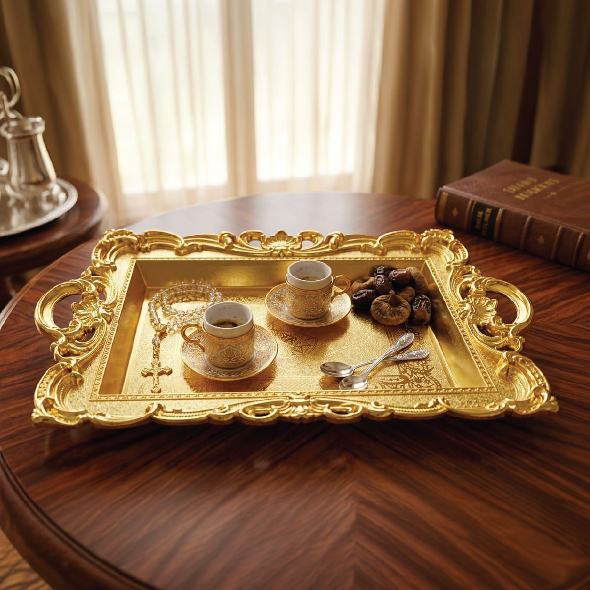 Gold Color Ornate Plastic Serving Tray