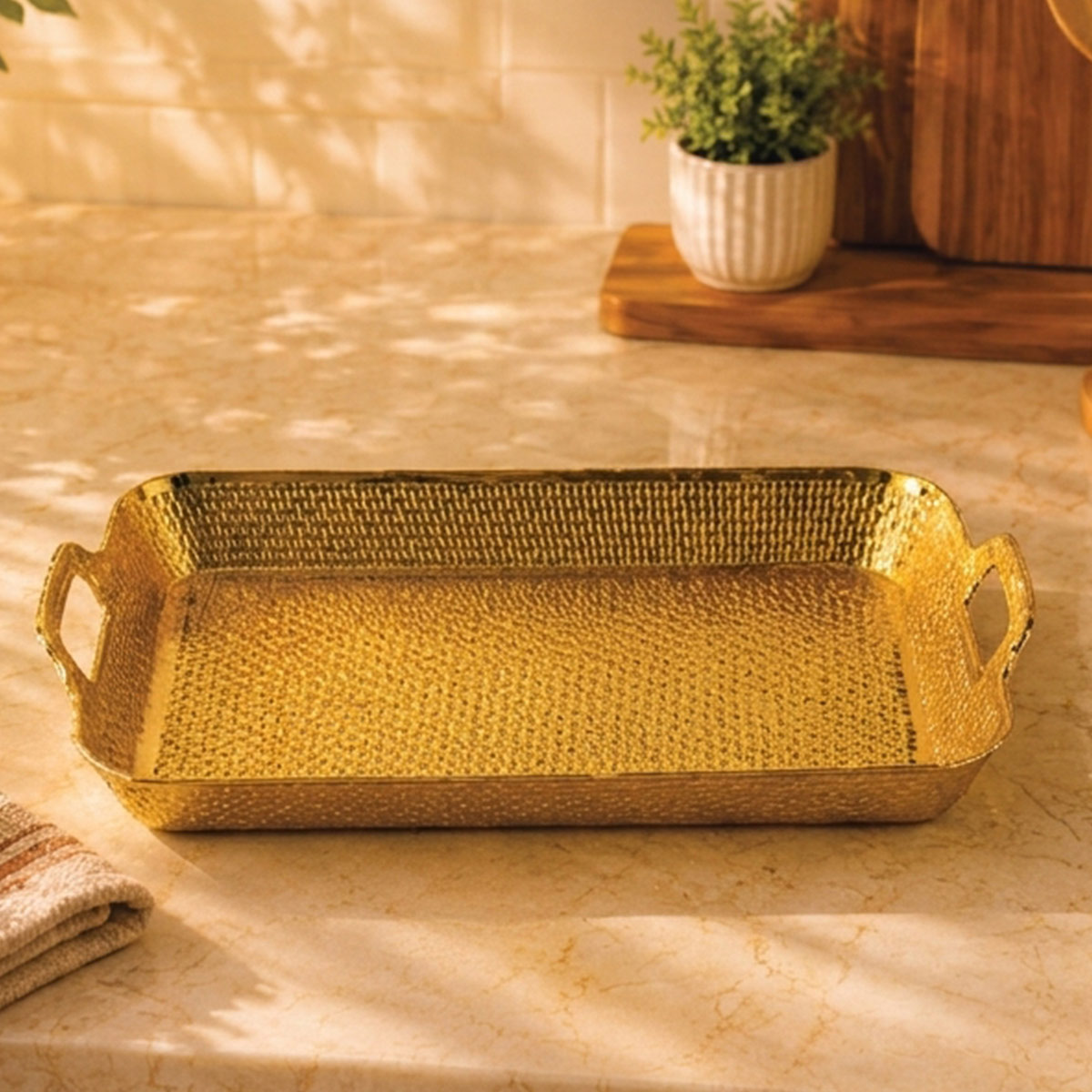 Textured Gold Serving Tray 44x29cm