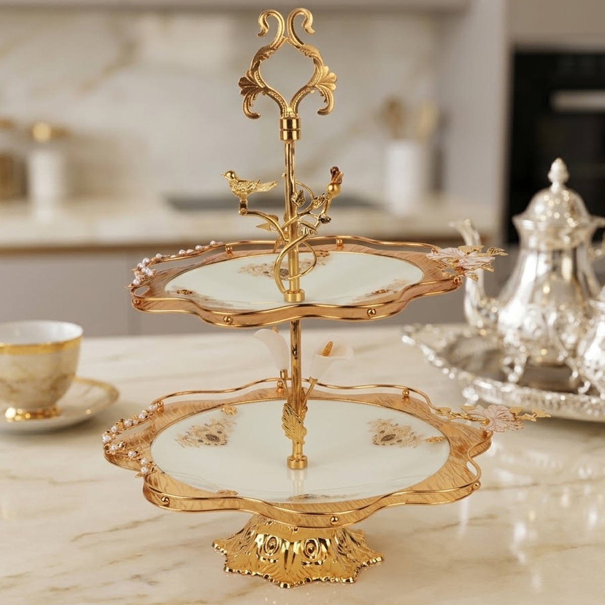 2-Tier Luxury Botanical Serving Stand