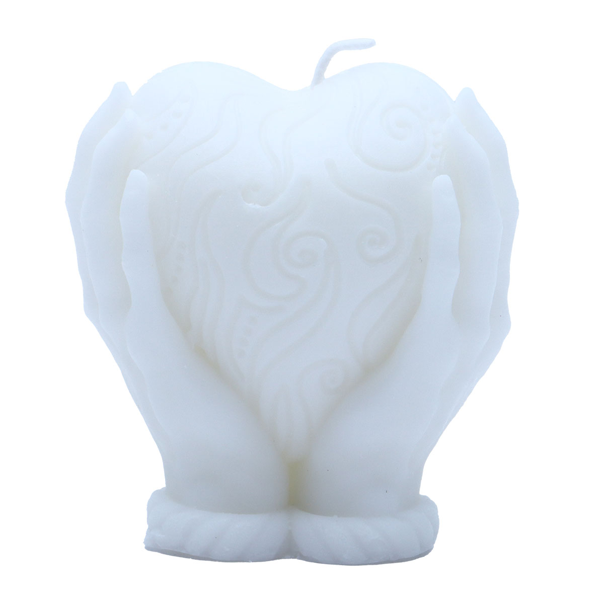 Decorative Candle Hand And Heart Design White Color