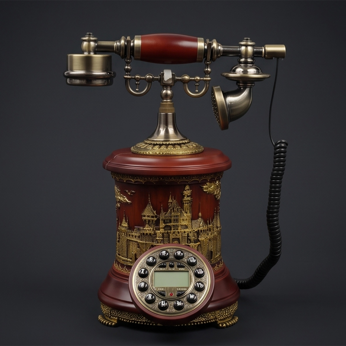 Castle Scene Embossed Vintage Telephone Figure