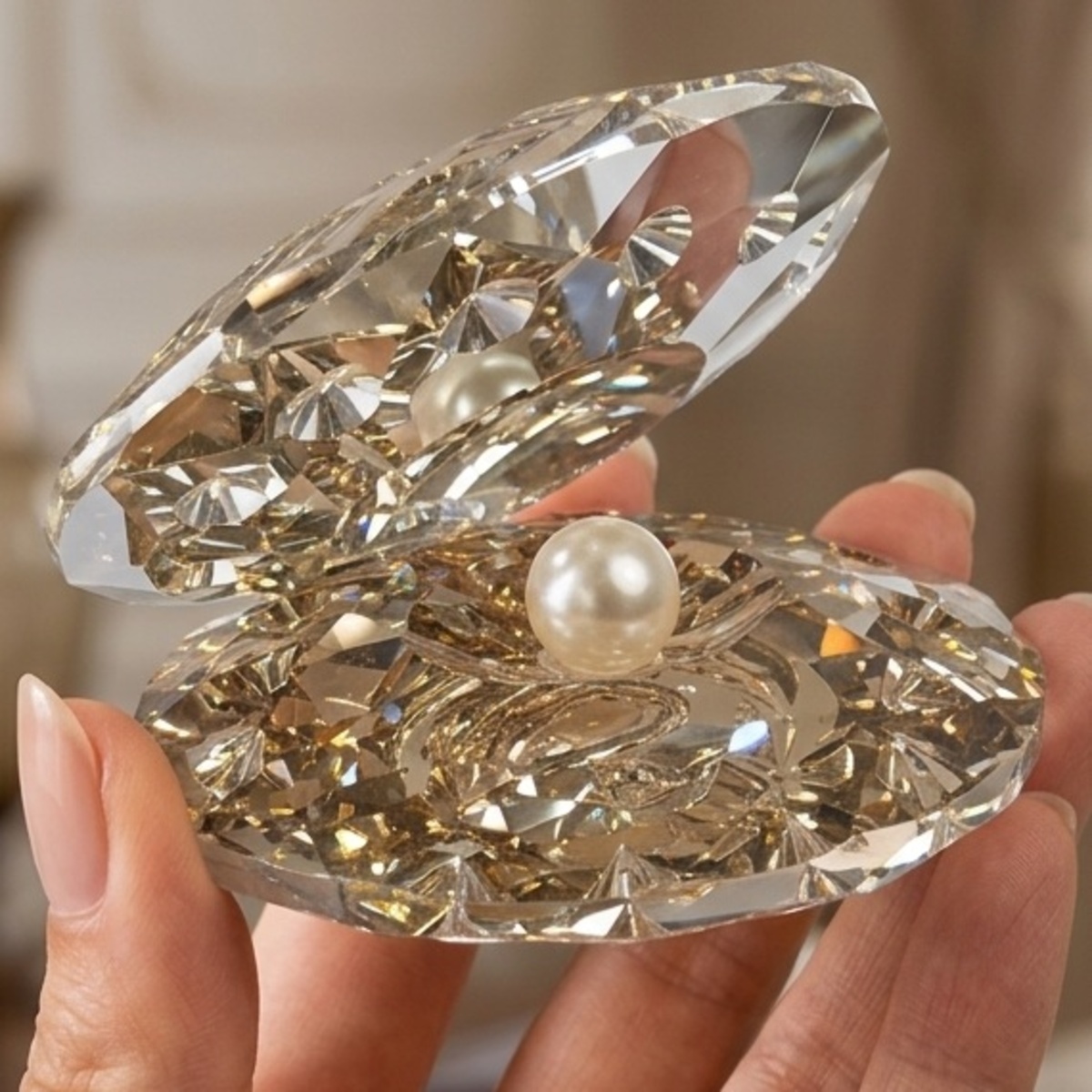 Crystal Clam Shell With Pearl