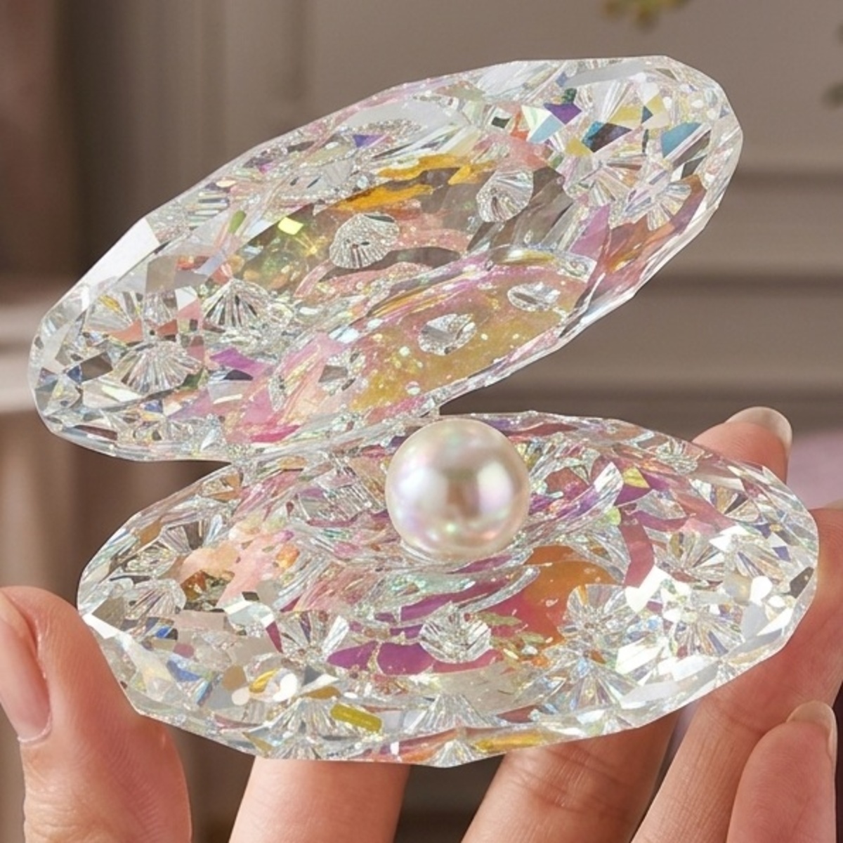 Crystal Clam Shell with Pearl Glass Figurine