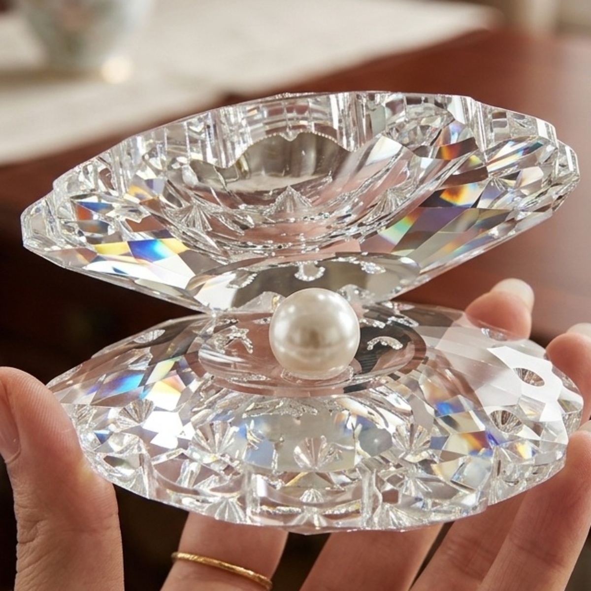Crystal Oyster with Pearl Table Display Ornament