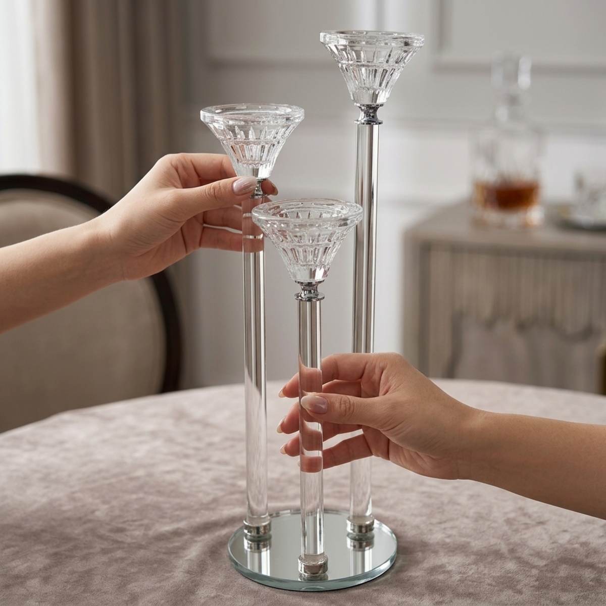 Crystal Candle Holder Set 37cm