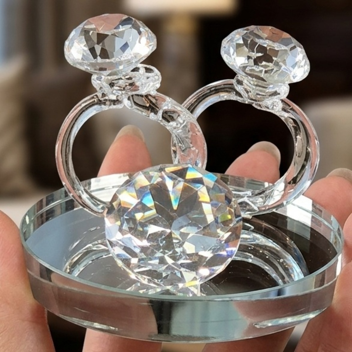 Crystal Double Ring Table Ornament