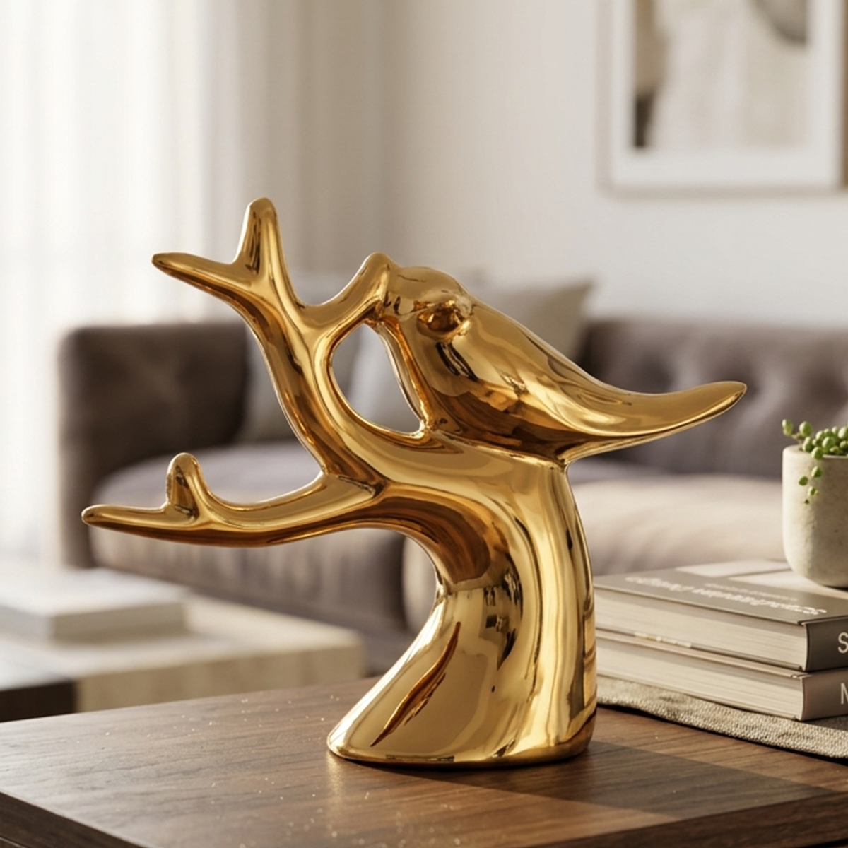 Golden Bird & Tree Branch Table Top Decorative Piece