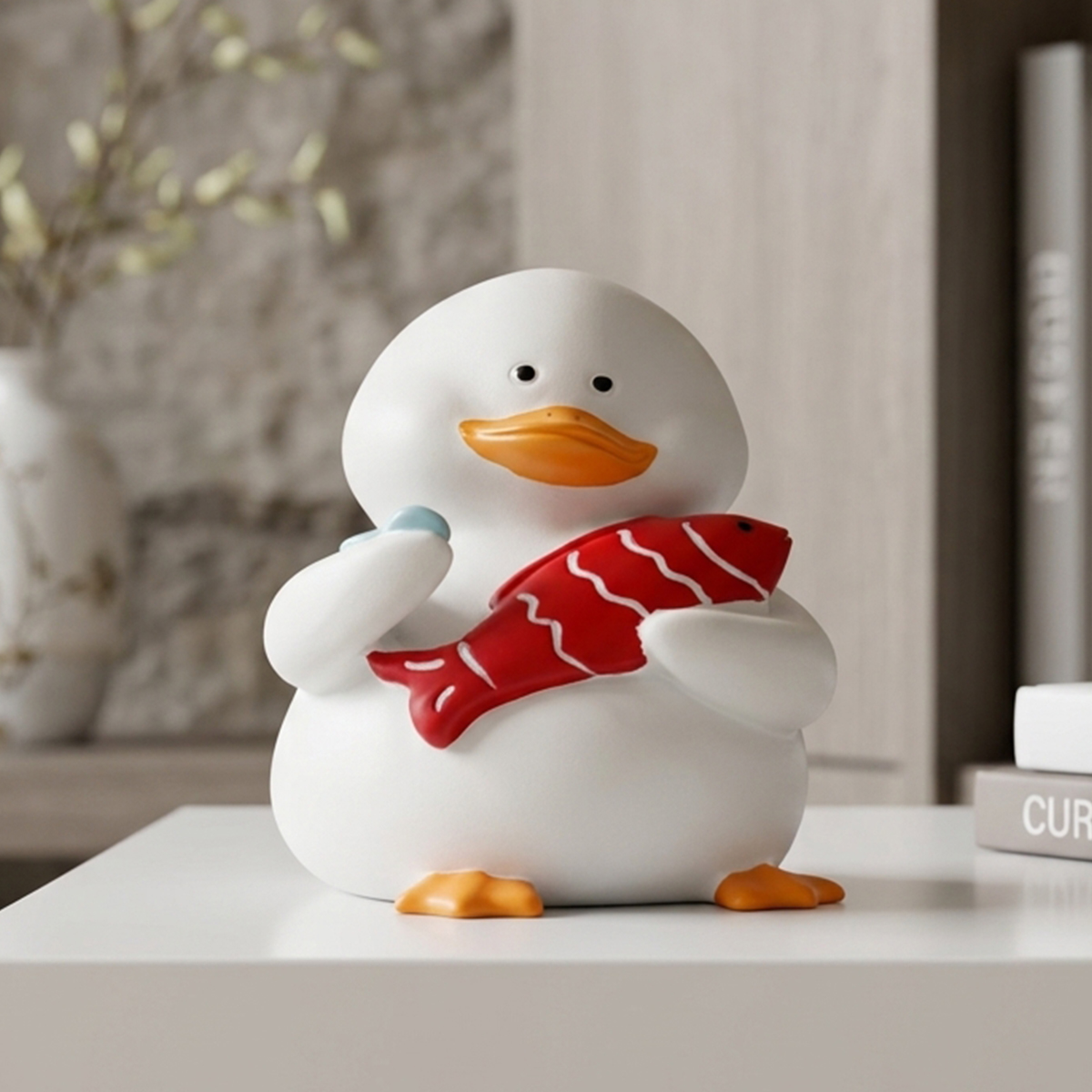 Table Top Duck With Fish Decorative Figure