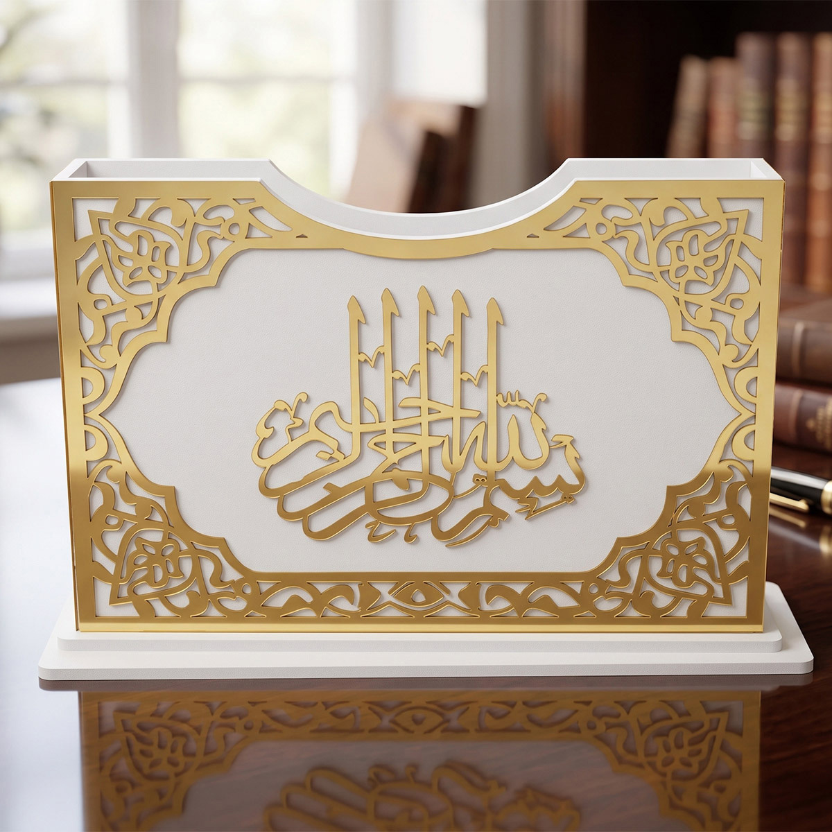 Luxury White & Gold Themed Quran Book Holder 27x20cm