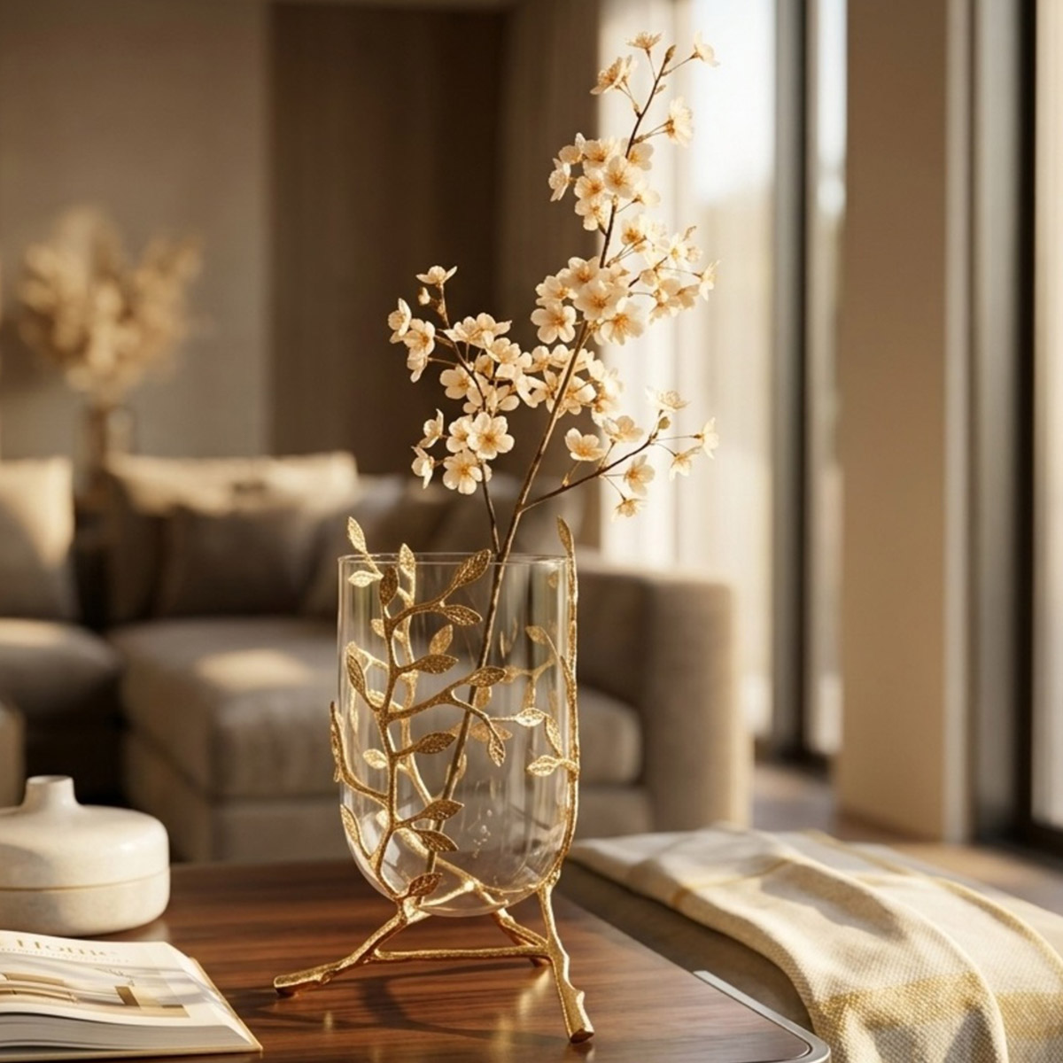 Decorative Glass and Metal Flower Vase