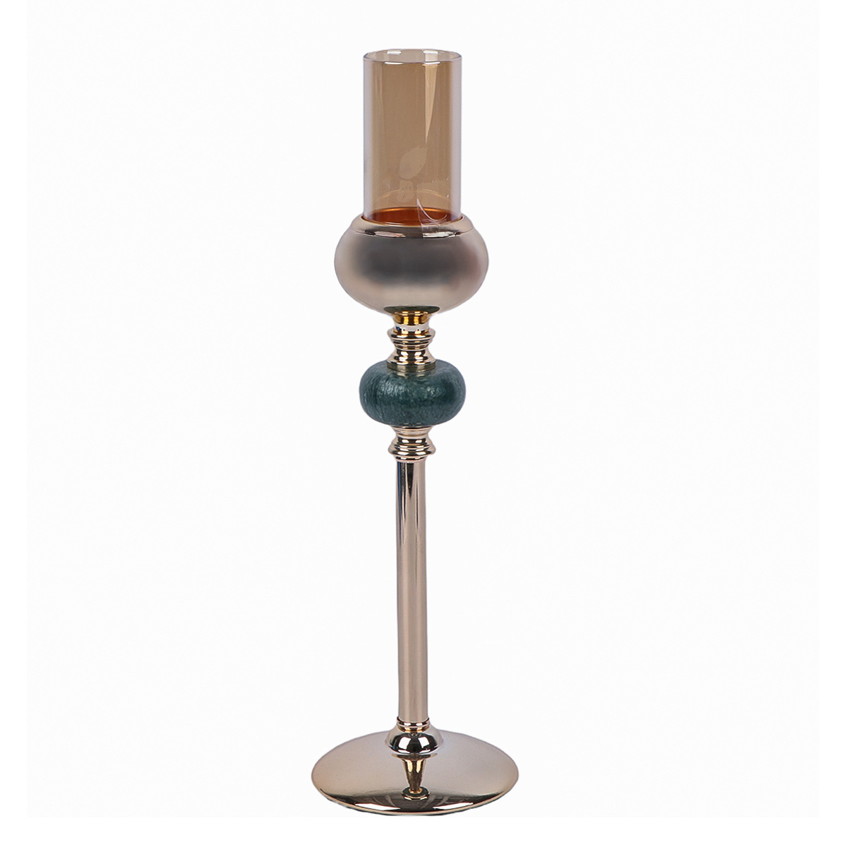 Metal Candle Holder with Gold and Green Accents