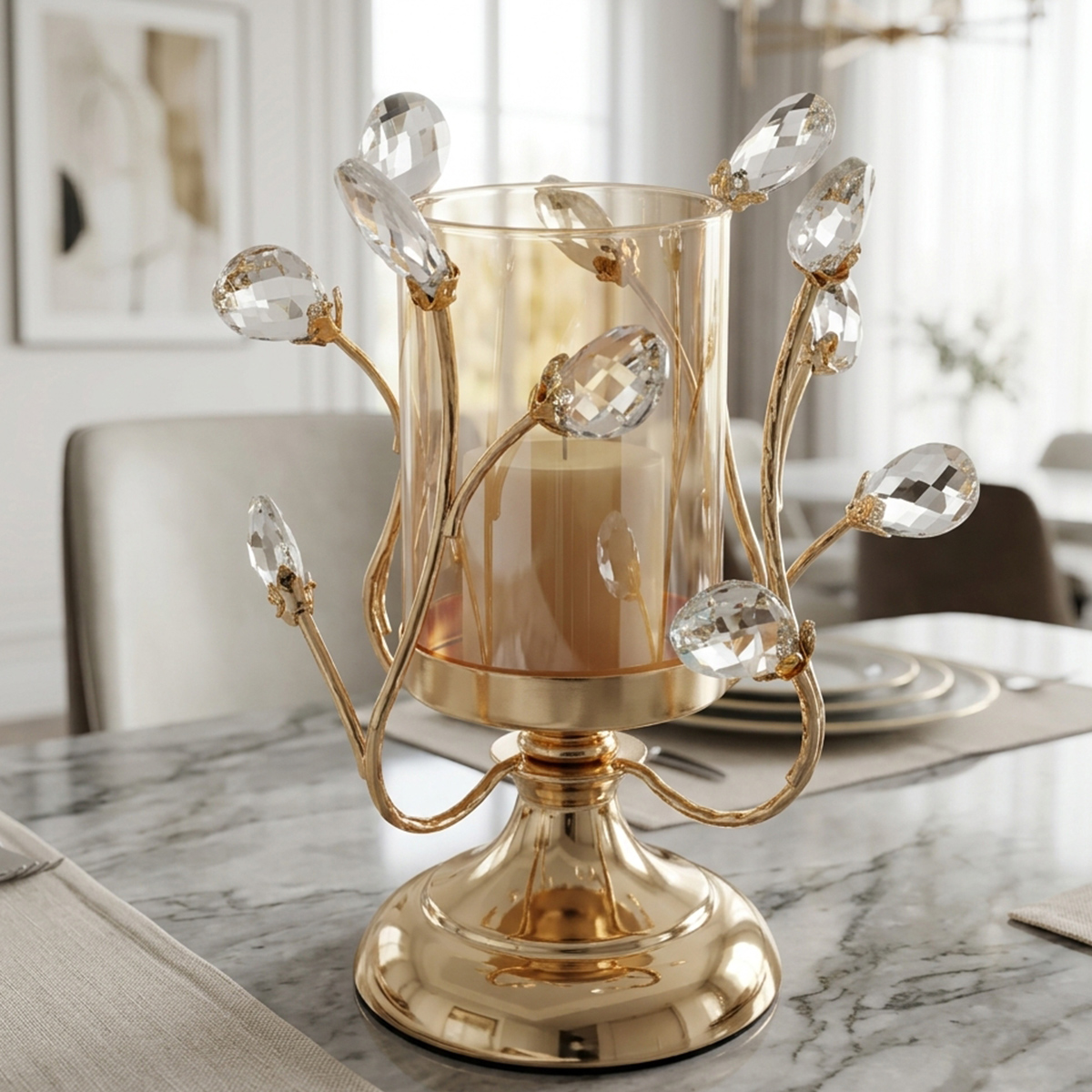 Crystal Floral Hurricane Candle Holder | Home Fragrances | Candle Holders